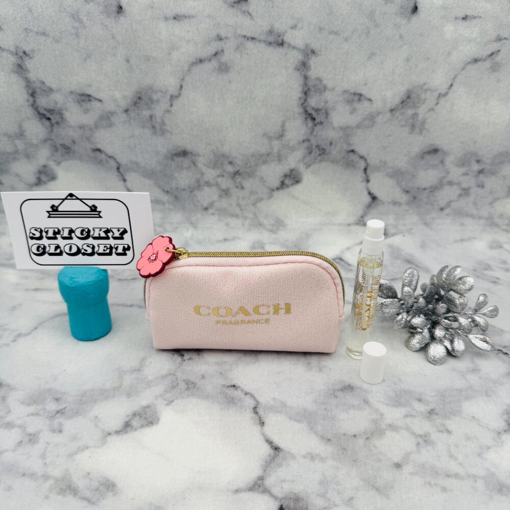 Coach Love Gift Set-EDP Strawberry Rose-Pink Pouch & Travel 7.5ml,0.25oz-2pc-NEW